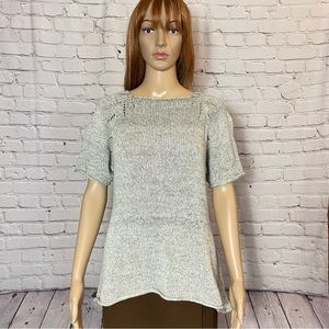 Hand Knit Linen Blend Short Sleeve Grey Melange Top Size S